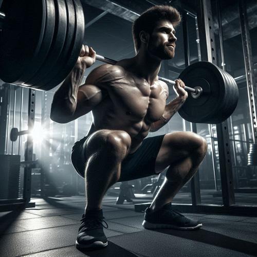 Man performing squats during the best leg workout, showcasing a hard and intense exercise routine.